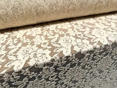 Stretch Cotton Spandex Lace Fabric Per Metre - Floral - Cream • £6.99