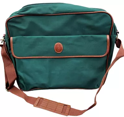 Polo Ralph Lauren Green & Brown Canvas Computer/Laptop Shoulder Messenger Bag • $33.49