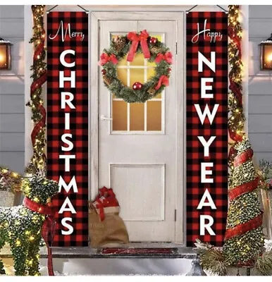 $19.99 • Buy Christmas Decorations Outdoor/indoor Merry Christmas Door Banner Red Buffalo