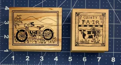 Great Impressions County Fair Cow Motorcycle Lot Of 2 Wood Mounted Rubber Stamps • $3.99