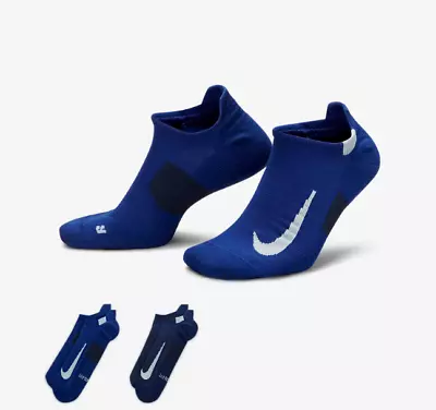 Nike Multiplier Running No Show Ankle Socks 2 Pair Mens Blue Multi Size Sports • $37.99