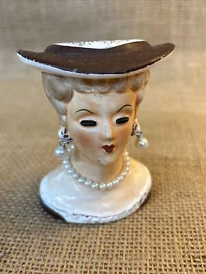 Vtg MCM 50s 60s Artmark Lady Head Vase Pearl Earrings & Necklace Japan Ceramic  • $24.99