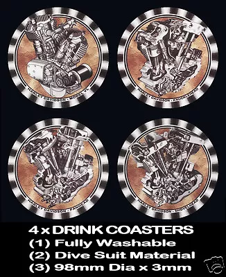 4  X HARLEY DAVIDSON VL KNUCKLEHEAD PANHEAD SHOVELHEAD ENGINE DRINK COASTERS • $12.95