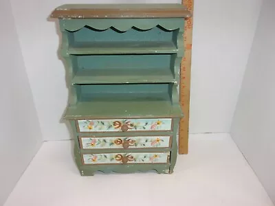 Vintage Salesman's Sample Wood Hutch Buffet Furniture 3 Drawers Green Floral • $308.35