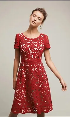 Moulinette Soeurs Aliz Laser Cut Dress Anthropologie Sz 12 • $64.95