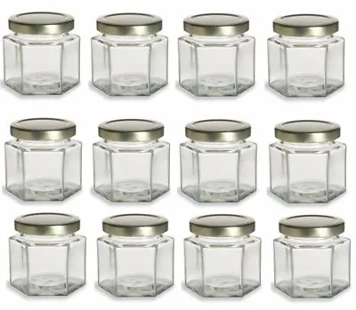 $26.99 • Buy Nakpunar 12 Pcs 4 Oz Hexagon Glass Jars With Gold Lids Canning Jam Jelly Honey