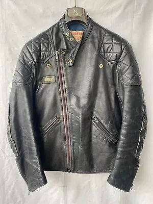 Vintage INTERSTATE Biker Leather Jacket Motorcycle Punk Rock 36-38 S Skinny Pads • $155.42