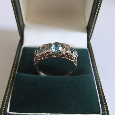 VINTAGE 9ct. GOLD AQUAMARINE RING * SIZE P * • £149.95