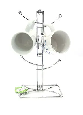 Chrome 6 Cup Mug Tree Stand Holder For Home Bar Steel Made Easily Rack Your Mugs • £7.99