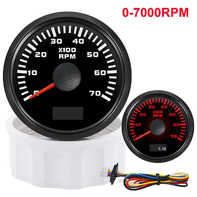 2  52MM BLACK Tachometer Gauge 0-7000RPM Waterproof For Marine Boat Car Truck • $26