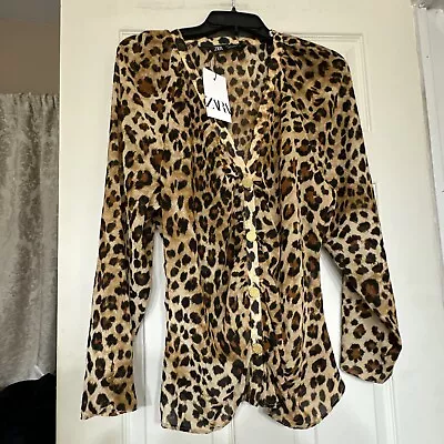 Zara Leopard Print Button Down Shirt/Blouse. Sz L. NWT!! • $19.95