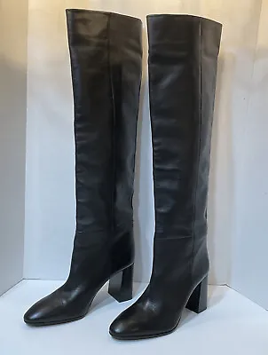 $105 • Buy ZARA Black Leather Over The Knee Boots With Block Heel 10/42 2001/912