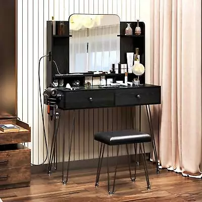 TC-HOMENY Makeup Vanity Dressing Table Set With Mirror & Power Station & Stool • $139.99