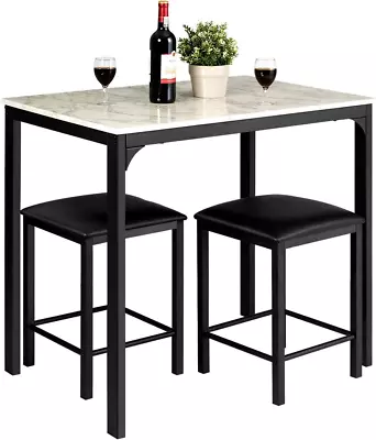 3 Pcs Dining Table And Chairs Set With Faux Marble Tabletop 2 Chairs Contemporar • $133.44