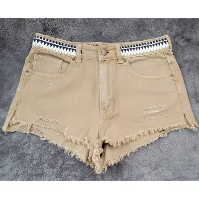 P.S Erin Wasson Khaki Jean Denim Shorts Embroidered Womens Size 27  • $18.94