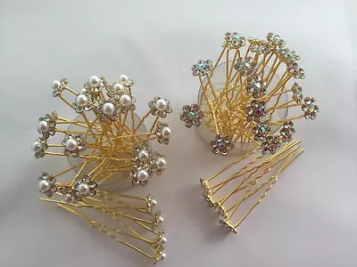 £3.99 • Buy Gold Plated Pearl Diamante Hair Pins Clip Stick Grip Wedding.Bride.Bridesmaid.
