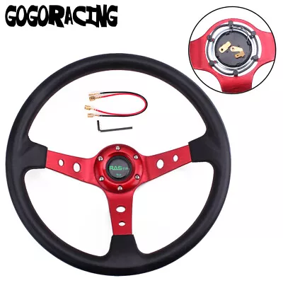 Red 14INCH Universal Aluminum Racing Steering Wheel Drifting Deep Dish 6 Bolt • $27.99