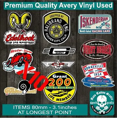 Vintage Hot Rod Decal Sticker Gift Pack X10 Car Toolbox Edelbrock Sun Auto Decal • $18