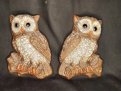 Vintage Pair Of 2 Owl Wall Plaques Hanging Decor Hardened Foam Brown  • $12