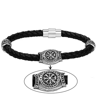 8.3 /9  Norse Viking Rune Odin Compass Bracelet Braided Leather Bangle For Men • $12.89