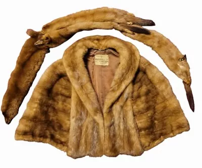 Vtg Genuine Mink Fur Cape/Stone Marten Stole Shawl WAGNER & CARLSON MINNEAPOLIS • $151.44