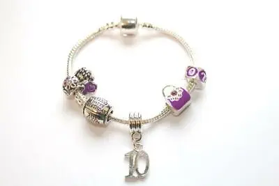 Liberty Charms Children's Purple  'HAPPY 10TH BIRTHDAY' Charm Bead BRACELET • £10.99