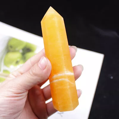 1x Natural Fancy Calcite Crystal Point Golden Steatite Stone Obelisk Quartz Wand • $11.99