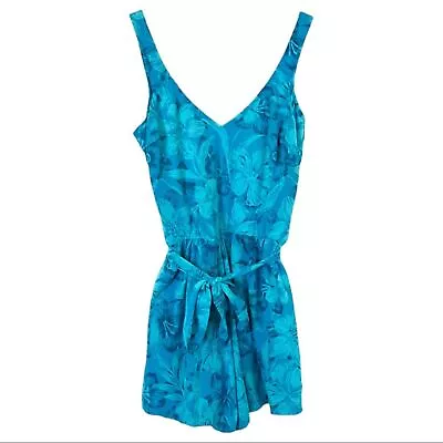 Maxine Of Hollywood Floral Blue Retro One Piece Romper Swimsuit Size 18 Vintage • $35