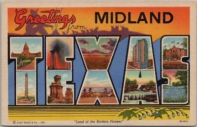 Vintage 1939 MIDLAND TEXAS Large Letter Postcard Multi-View / Curteich Linen • $5.62