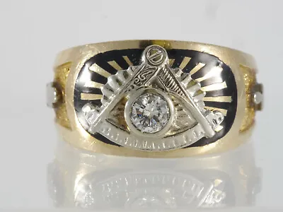 Heavy 14K 2tone Gold .3CT VS Diamond Masonic Past Masters Men's Ring Size 10.75 • $2400