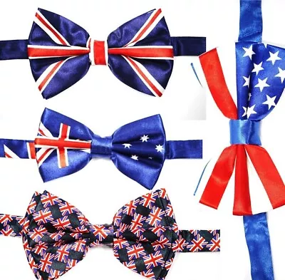 Clip-On Adjustable Country Flags Bow Tie Union Jack USA Fancy Dress Party Tie • £3.99