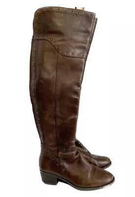 Vince Camuto Bestan Grommet Leather Over The Knee Boots Brown Sz 7.5 • $30.50