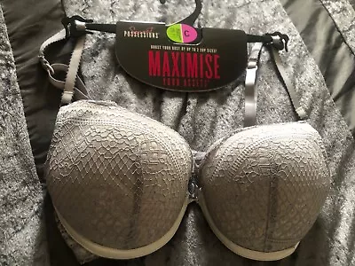 Maximise Your Assets Push Up Grey Lacey Bra THICK Padded Cups. Primark 34C New. • £9.99