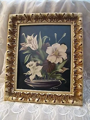 VINTAGE ART DECO ~ TURNER ~ AIRBRUSHED FLORAL PRINT Ornate SHABBY COTTAGE FRAME  • $31.99