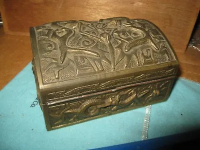 Hinged Brass Dragon Treasure Chest Box Marked China • $69