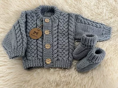 Hand Knitted Baby Boys Cardigan Set 0-3 Months • £5.99