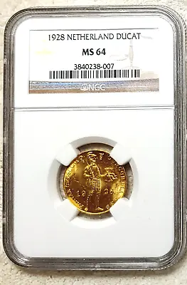 Netherlands 1928 Gold Ducat - NGC MS64 - Free Ship • $475