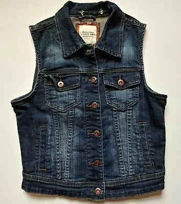 I Love H81 Jean Vest Size Small Womens Premium Denim Pockets Medium Wash • $15.84