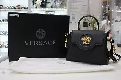 Versace Small La Medusa Black Leather Top Handle Bag • $1999