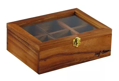 Leaf & Bean Acacia Wood Tea Box Teabag Holder Chest Storage Organiser Natural • $49