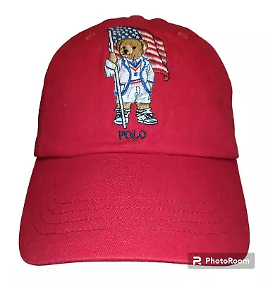 POLO RALPH LAUREN Bear Hat Patriotic USA Flag Adjustable Strap Baseball Cap • $38