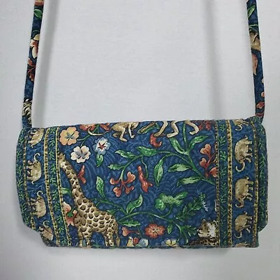 Vera Bradley Crossbody Wallet Animal Kingdom Jungle Floral Blue Purse Vintage • $9.97