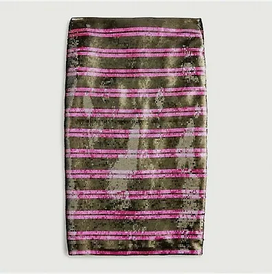 New J Crew Full Sequin Pencil Skirt Sz 0 Pink Brown Stripe  Lined Back Zip $178 • $40