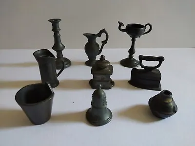 £15 • Buy Collection Of 9 Vintage Miniature Pewter Items Including Iron, Jugs, Candlestick