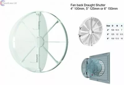 4  100mm 5  125mm 6  150mm In-line Extractor Fan Vent Back Draught Shutter • £7.99