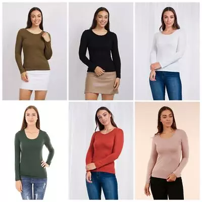 Caroline Morgan Long Sleeve Top Scoop Neck T-Shirts Basic Tee Tops Plain Colour • $16.95