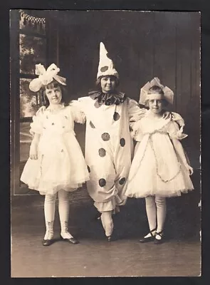 ADORABLE CIRCUS CLOWN COSTUME BALLET TOE SHOES DANCE GIRLS ~ 1910s RPPC PHOTO • $5.99