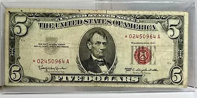 1963 Five Dollar Bill STAR NOTE Red Seal Circulated. Free Shipping. 7 Digit. • $4.99