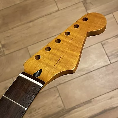 Roasted Flame Maple Rosewood Strat Neck Nitro Satin Fit Fender Warmoth SR22B5 • $209