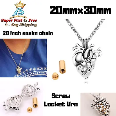 Anatomical Heart Locket Cremation Urn Pendant Jewelry Memorial Keepsake Silver • $25.17